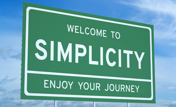 Road sign saying Welcome to Simplicity - Enjoy your journey