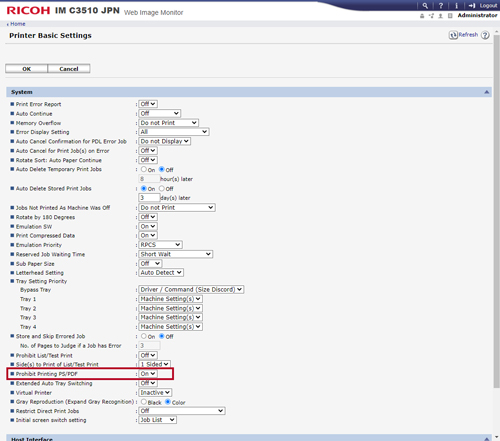 Prohibit printing device manager